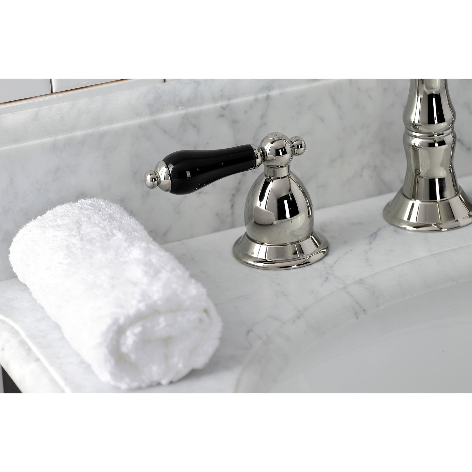 Kingston Heirloom KS1976PKL - Duchess Two-Handle 3-Hole Deck Mount Widespread Bathroom Faucet with Brass Pop-Up, Polished Nickel — thumbnail 3